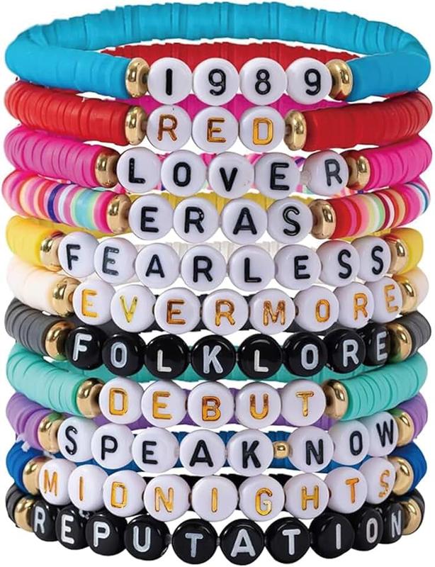 JNGTKL 11 Pcs Taylor Friendship Bracelets Set, Fashionable Taylor Merchandise Bracelets, Bohemian Style Letter Bracelet for Women Men, Colorful Friendship Bracelet Concert Souvenirs