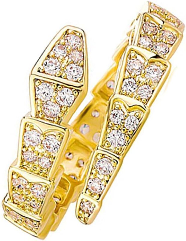 LAIHUARYWA Vintage Snake Rings for Women Cubic Zirconia Spinel Diamond Open Adjustable Silver Plated Promise Statement Rings for Lady Women Birthday Anniversary Party Gold Plated