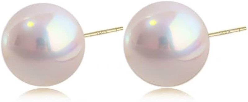PearlLives Pearl Earrings 18K Gold Plated 925 Sterling Silver Stud Earrings Button Simulated Shell Pearl Earring Studs Hypoallergenic For Women
