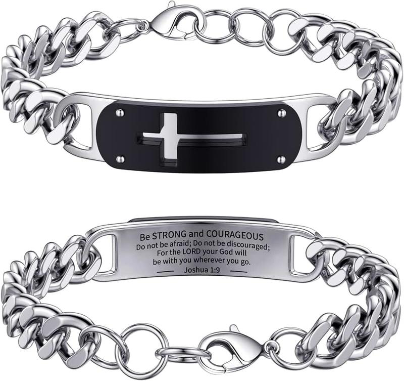 Lunvky Cross Bracelet for Men Boys, Stainless Steel Cuban Cross Chain Link Bracelet, Bible Verse Christian Jewelry Gifts, Adjustable 7.5-8.5 Inches