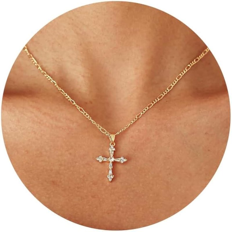 zvcofun Cross Necklace for Women, Dainty 14K Gold Plated Cross Pendant Small Cross Choker Cute Gold Necklaces for Women Trendy Cute Stuff Faith Jewelry Christmas Gifts
