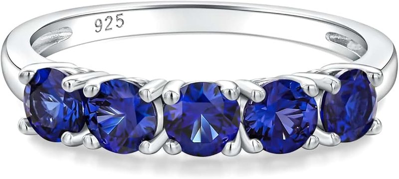 DAYBYDAY 5 Stone Wedding Bands for Women, S925 Sterling Silver Created Ruby/Sapphire/Emerald/Amethyst/Aquamarine Half Eternity Anniversary Rings, Birthstone Jewelry for Wife Mom Grandma Birthday