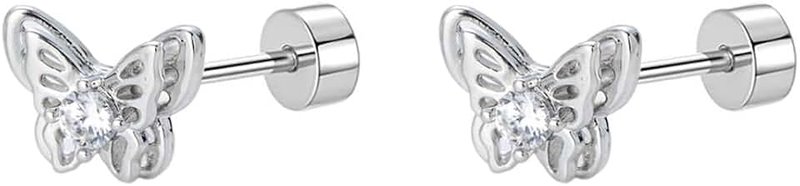 OIDIMS 18g Titanium Butterfly Stud Earrings for Women Stainless Steel Hypoallergenic CZ Cute Animal Crystal Tiny Tragus Cartilage Flat Screw Back Post Piercing Sensitive Ear Gift Birthday Christmas Wedding,