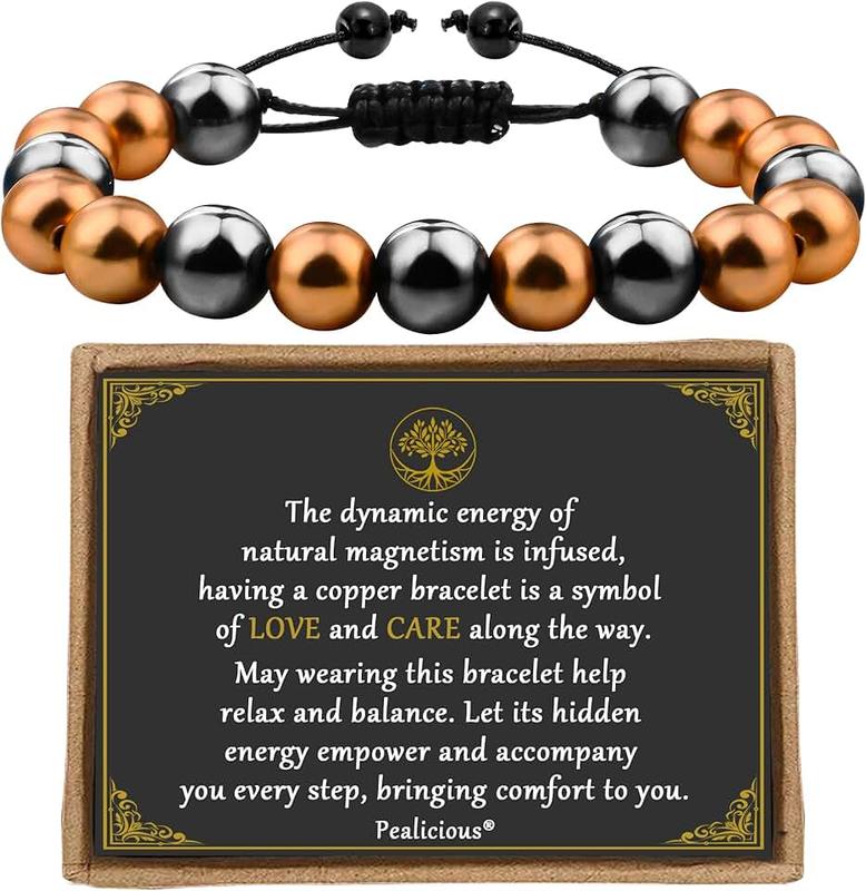 PEALICIOUS Copper Bracelet for Women Magnetic Bracelets for Men 99.99% Pure Copper Beaded Bracelets with 3800 Gauss Neodymium Magnets as Healing Arthritis Bracelets Copper Gifts, Medium, Copper,