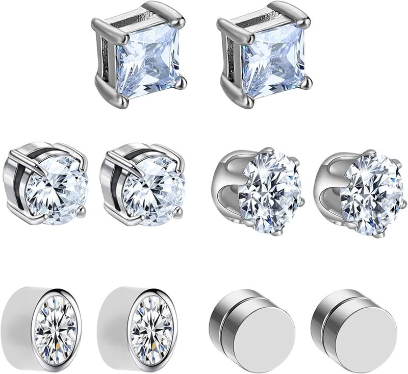 Leikedun 5 Pairs 6 mm Magnetic Earrings Men's Fake Earrings Stainless Steel Magnetic Earrings Magnetic Earrings Women No Piercing Magnetic Earrings Zircon Earrings Magnetic for Gifts Birthday Christmas,