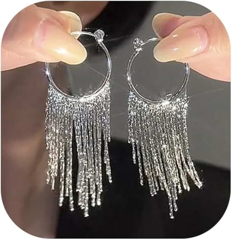 XUN Zhe Sparkly Tassel Drop Earrings for Women Delicacy Linear Dangle Statement Earrings Long Fringe Chain Chandelier Earrings Party Wedding Jewelry Gifts