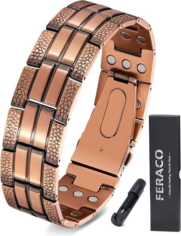Feraco Copper Bracelet for Men 3X Strength,Magnetic Therapy Bracelet Copper Jewelry with Powerful 3800 Gauss Magnets