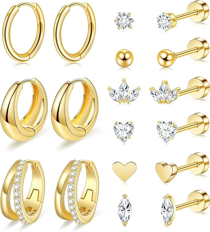 Zankulas Gold Flat Back Stud Earrings for Women Hypoallergenic Surgical Stainless Steel Flatback Stud Earring Set