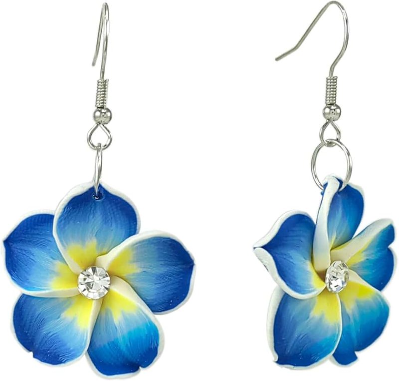 Seaield Floral Dangle Earrings for Women Hawaiian Tropical Plumeria Rubra Flower Drop Earrings with Cubic Zirconia Luau Beach Party Vacation Hawaiian Accessories Jewelry Gift