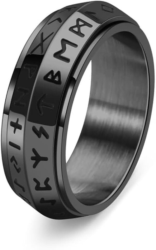 xuanhang Mens Stainless Steel Norse Viking Spinner Fidget Rings For Men Women,Black/Gold/Retro Silver Viking Runes Amulet Signet Carved Biker Band Anxiety Ring For Men,Man Punk Motorcycle Ring Jewelry