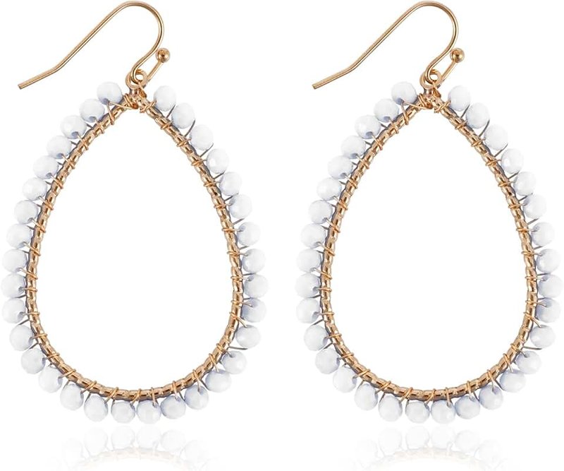 Mikovivi Hoop Earrings Beaded Teardrop Dangling, Sparkly Crystal Summer Earrings Personalized Earrings Beaded Statement Earrings Bohemian Accessories Gifts for Women