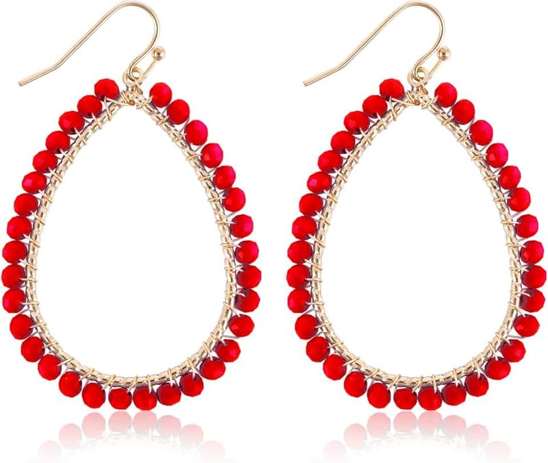 Mikovivi Hoop Earrings Beaded Teardrop Dangling, Sparkly Crystal Summer Earrings Personalized Earrings Beaded Statement Earrings Bohemian Accessories Gifts for Women