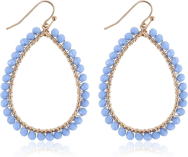 Mikovivi Hoop Earrings Beaded Teardrop Dangling, Sparkly Crystal Summer Earrings Personalized Earrings Beaded Statement Earrings Bohemian Accessories Gifts for Women