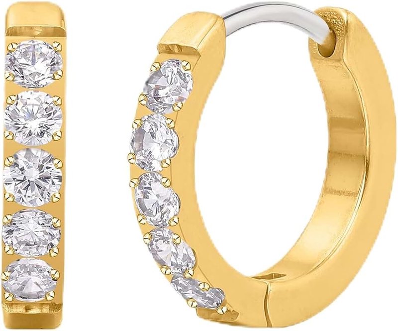 limerencia G23 Pure Titanium Huggie Hoop Earrings, Hypoallergenic Cartilage Huggie Hoops Small Cubic Zirconia Cuff Earrings Mini Piercing Jewelry for Women Sensitive Ears