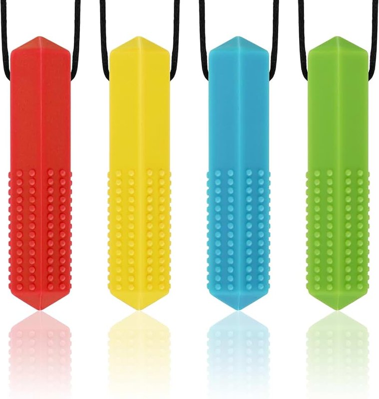 Chew Necklaces for Sensory Kids, 4 Pack Chewy Necklace Sensory Boys Girls with Chewing,Teething, Biting, Autism, ADHD, SPD, Chew Toys for Adults, Reduce Chewing Anxiety Fidget