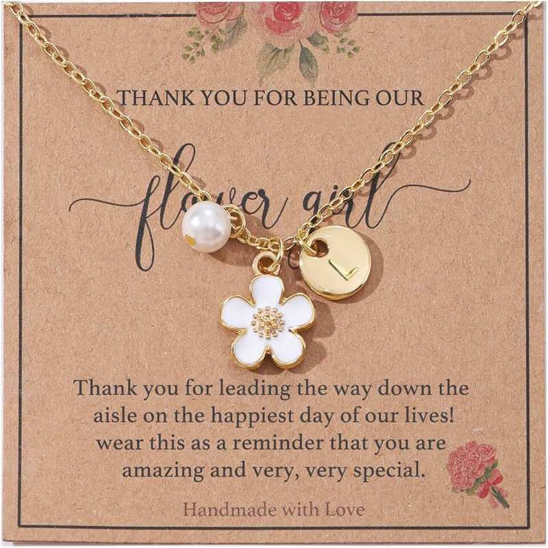 enasal Initial A-Z Letter Necklace for Flower Girl,14K Personalized Proposal Gifts for Flower Girl On Wedding Bridal Shower Party