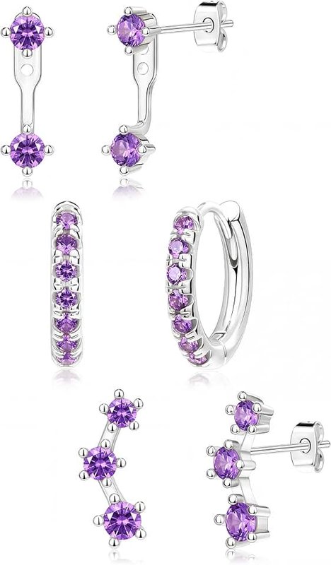 Poxtex Gold Huggie Hoop Earrings Set for Women, Dainty Small Birthstone Jacket Stud Huggie Earring Stack for Multiple Piercing Hypoallergenic Trendy Jewelry, 925 Sterling Silver Post Cartilage Earrings Gifts