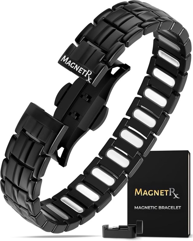 MagnetRX 3X Strength Titanium Magnetic Bracelet – Magnetic Bracelets for Men – Premium Fold-Over Clasp & Adjustable Length with Sizing Tool, 9.1 Inch