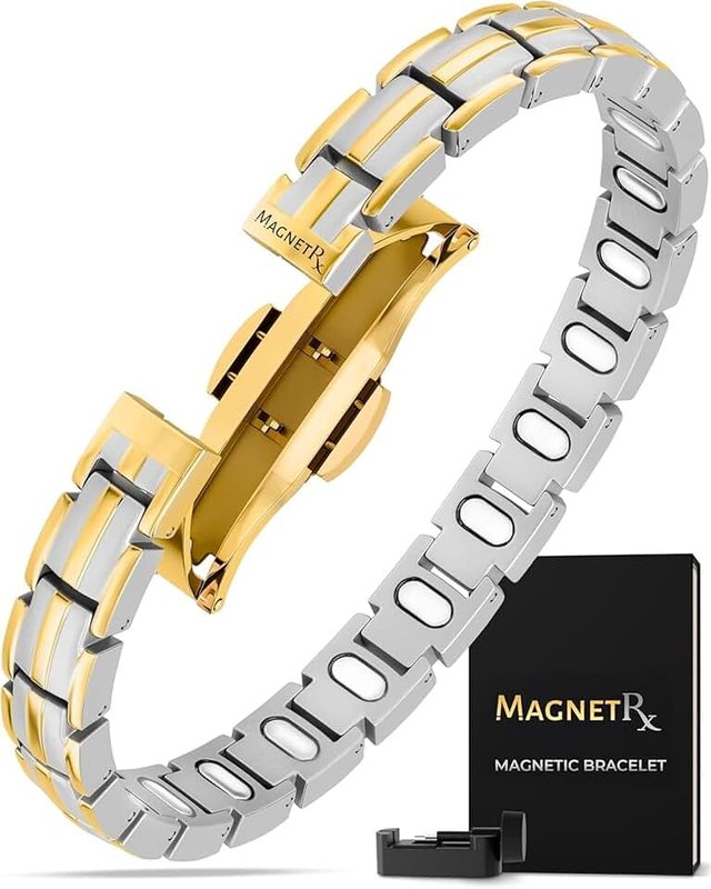 MagnetRX® 3X Strength Titanium Magnetic Bracelet – Magnetic Bracelets for Men – Premium Fold-Over Clasp & Adjustable Length with Sizing Tool, 9.1 Inch