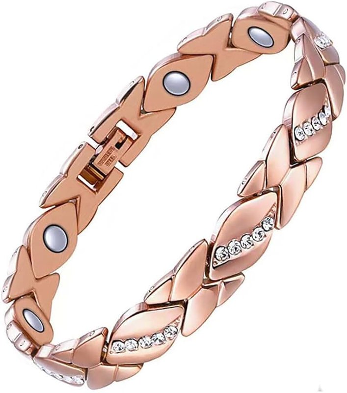 ETERNALLOOG Adjustable Magnetic Bracelet for Women with 3500 Gauss Magnets, Magnetic Therapy Bracelet for Arthritis Pain Relief, Elegant Magnetic Bracelets for Women, Jewelry Gift with Sizing Tool（Rose Gold）