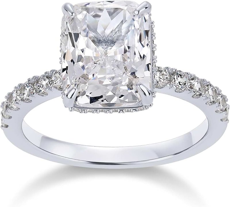 PAVOI 14K Gold Plated Square Radiant Engagement Ring for Women | Hidden Halo Ring