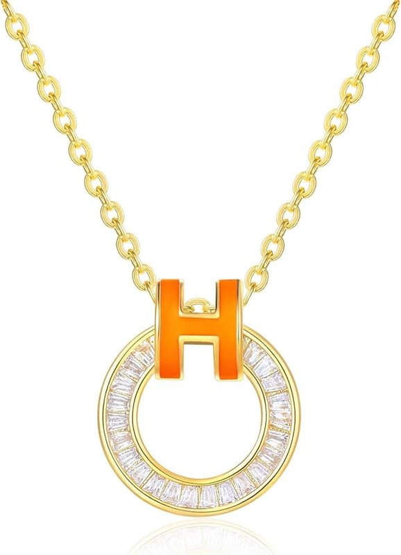 Hothink Hothink Gold Necklace for Women Dainty Gold Necklace H Enamel Pendtant Necklace Christmas Mothers Day Gifts for Women