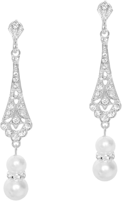 Ngdhkd 1920s Earrings Art Deco Pearl Dangle Drop Earring Vintage Wedding Earring