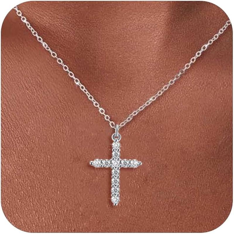 Aidenn Cross Necklace with Crown for Women Cute 14k Gold Plated Crown Cross Pendant Necklaces Simple Diamond Gold Necklaces Faith Cross Jewelry First Communion Jewellery
