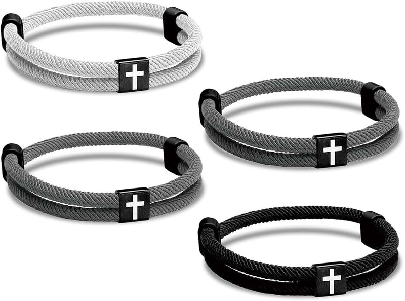 abrhtolm 4Pcs WWJD Bracelets, Cross Bracelet for Men, Adjustable Braided Christian Bracelet for Men. Fashion Jesus Bracelets. Christian Gifts for men, 20, Nylon, no gemstone