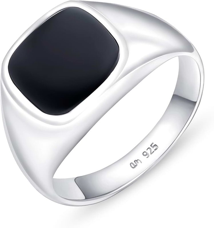 Amberta Solid 925 Sterling Silver Black Onyx Ring for Men | Signet Ring for Men | Pinky Ring Men | Mens Signet Ring | Biker Rings Men