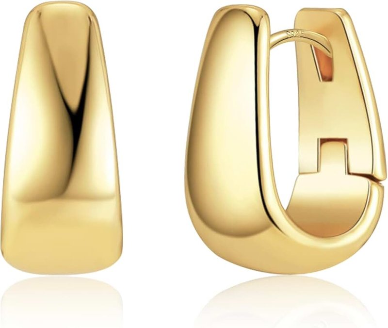 ALEXCRAFT 925 Sterling Silver Earrings Small Chunky Silver Earrings for Women 14K Gold Plated Small Hoop Earrings Silver Hypoallergenic Earrings Small Thick Huggie Hoops Earrings