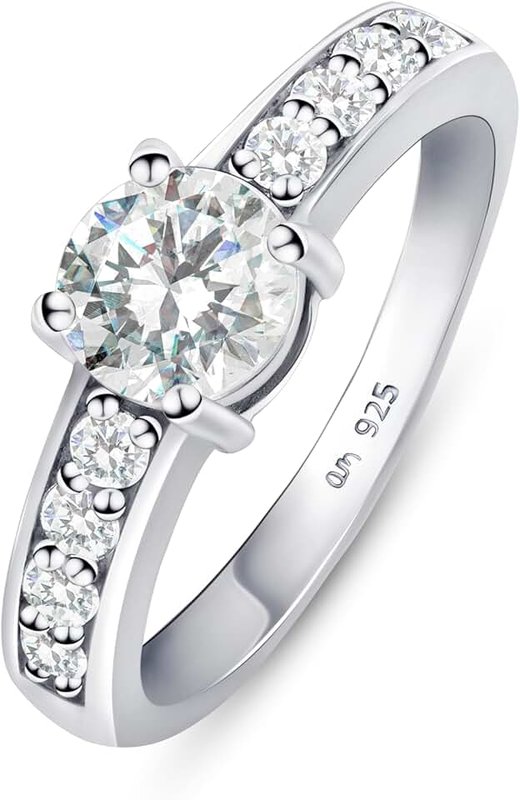 Amberta Solid 925 Sterling Silver Engagement Ring for Women | Silver Promise Ring for Women | Silver Cubic Zirconia Ring | Solitaire Rings for Women