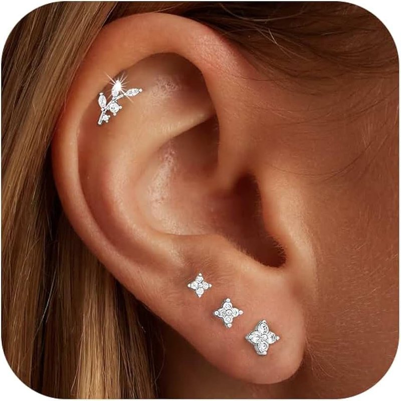 Bheop 14K Gold Plated Stud Earrings for Women Trendy Hypoallergenic 925 Sterling Silver Post Cartilage Tragus Earring Set for Multiple Piercing Dainty Cute Small Helix Earrings Stack Jewelry for Men