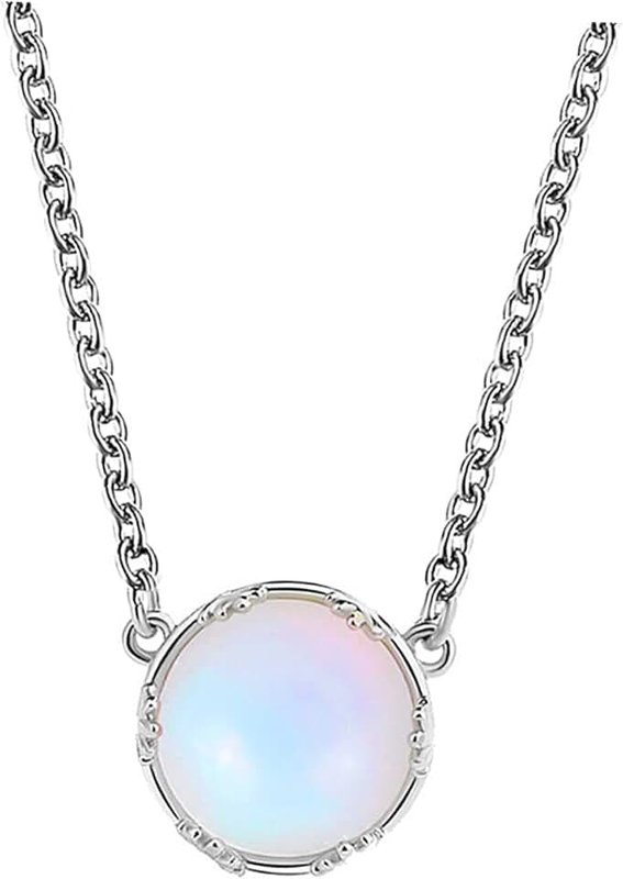 SAFIGLE Moonstone Necklace for Women Blue Gradient Round Pendant Fashion Jewelry Sweater Chain Minimalist Collarbone Accessory Gift for Everyday Wear