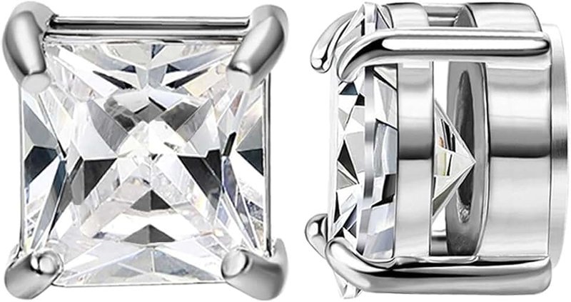 NEWITIN Stainless Steel Magnetic Stud Earrings for Men Magnetic Earrings Men Clip on Earrings Non Piercing Earrings Unisex CZ Magnetic Earrings Diamond Earrings for Women Men