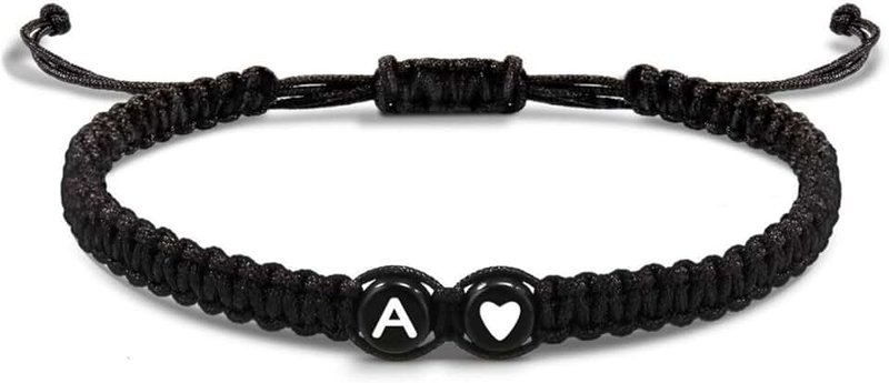 EVEMATE Bracelet with Letter and Heart for couples and friends - Initial A-Z name - Braided friendshipband for women, men and Children