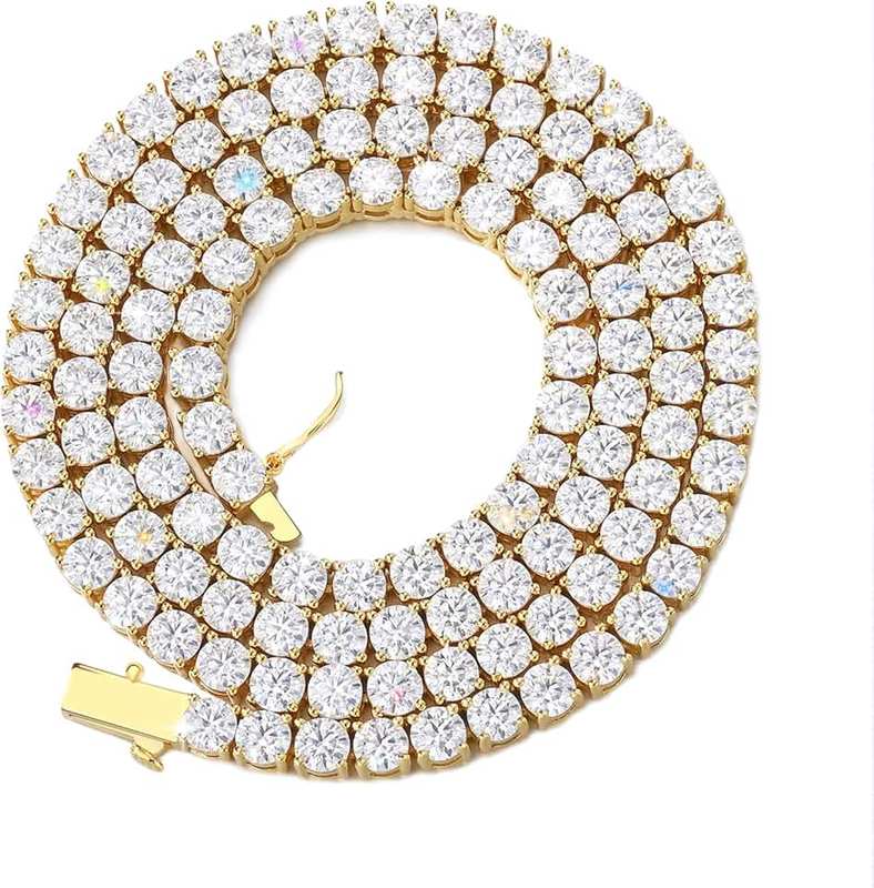 BREN Tennis Necklace - 3mm 4mm 5mm Iced Out Diamond Tennis Chain 5A Cubic Zirconia Necklace - 18K/White Gold Plated Flat Tennis Necklace for Women and Men Size 16"-22"