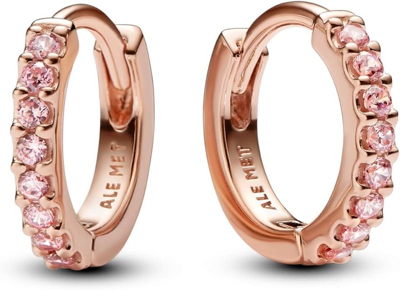 PANDORA Timeless 283015C01 Sparkling Pink Huggie Earrings Sterling Silver with Rose Gold-Plated Alloy and Zirconia, Rosa, Sterling Silver, Cubic Zirconia