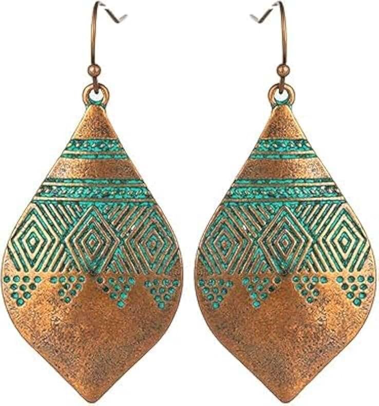 AGDGV Boho Western Leather Earrings for Women | Handmade Fringe Tassel Dangle Earrings with Turquoise Stone | Lightweight Statement Jewelry for Festival Rodeo Party