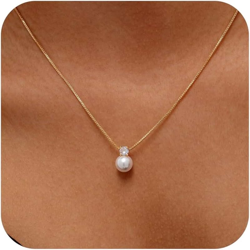 Hayopi Pearl Necklace for Women Trendy,14k Gold Plated Necklace Dainty Wedding Necklace Small Cute Choker Necklace Beaded Lariat Drop Necklace Vintage Waterproof Jewelry for Women Gold Jewelry Fashion Gifts