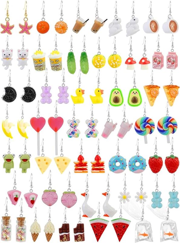 ILGANT 36 Pairs Fun Cute Earrings Set Weird Cool Funky Aesthetic Drop Dangle Earrings for Women Jewelry Gift, intermediate, Resin, No Gemstone