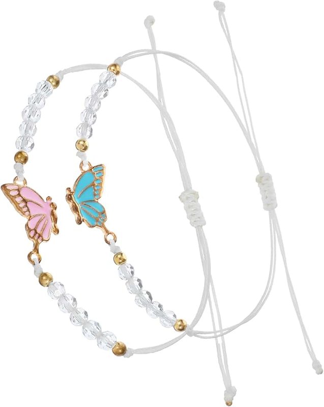 Psyqtsuary Friendship Bracelets, 2 PCS Butterfly Matching Bracelets Adjustable Braided Rope Butterfly Bracelet Handmade Best Friend Bracelet Strand Butterfly Bracelets for Women Couples BFF Bracelets Gifts