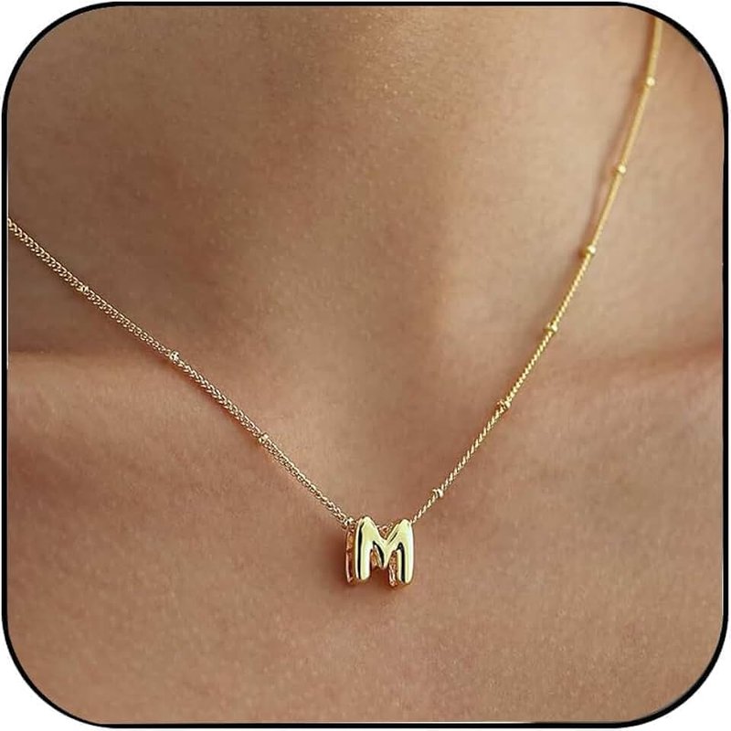 zvcofun Bubble Letter Necklace Gold, Dainty Initial Necklaces for Women 14K Gold Plated Small A to Z Name Necklace Personalized Simple Initial Pendant Cute Choker Necklaces for Women Trendy Jewelry
