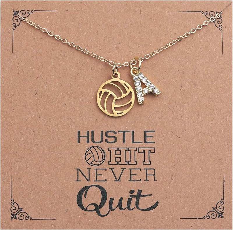Drogomen Volleyball/Basketball Necklace for Women Teens Dainty A-Z Custom Name Sports Pendant Necklace Christmas Graduation Birthday Jewelry Gifts for Team Players Coaches Fans