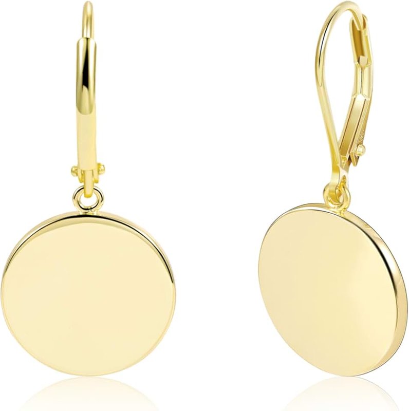 ALEXCRAFT 925 Sterling Silver Dangle Earrings for Women,14K Gold Earrings Geometric Flat Disc Coin Dangle Earing Hypoallergenic Geometric Leverback Drop Earring