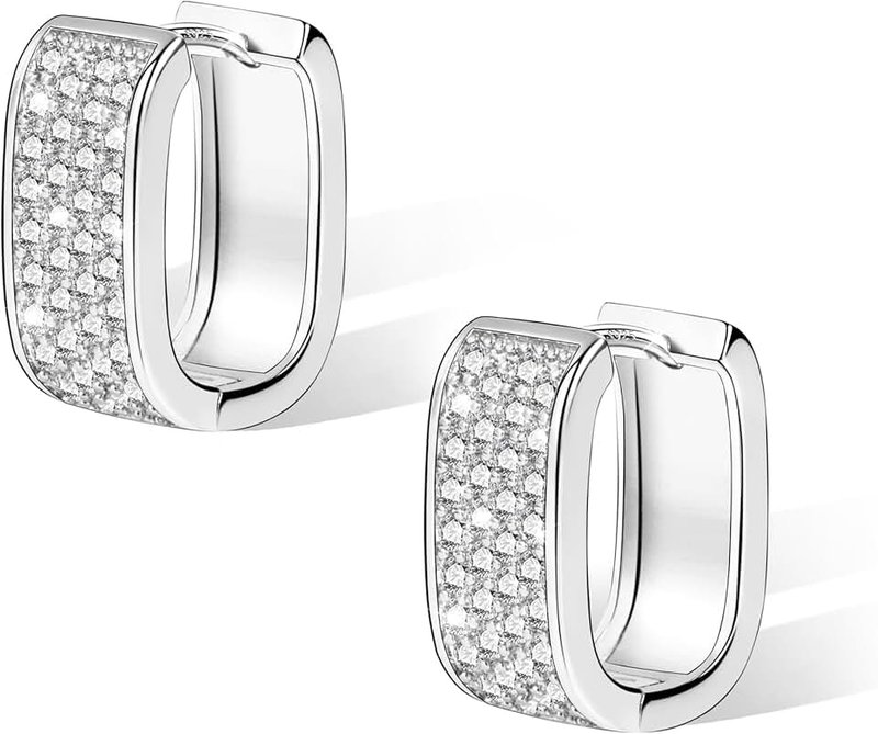 ALEXCRAFT 925 Sterling Silver Earrings for Women Small Chunky Silver Earrings Cubic Zirconia Small Hoop Earrings Silver Hypoallergenic Earrings Small Thick Huggie Hoops Earrings for Jewelry Gifts