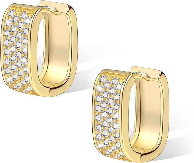 ALEXCRAFT 925 Sterling Silver Earrings for Women Small Chunky Silver Earrings Cubic Zirconia Small Hoop Earrings Silver Hypoallergenic Earrings Small Thick Huggie Hoops Earrings for Jewelry Gifts