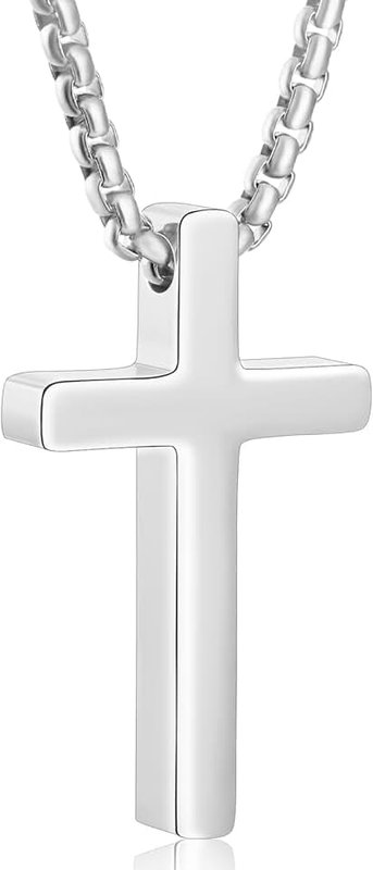 Aretas Stainless Steel Cross Pendant Necklace for Men Boys, Christian Cross Pendant with 16-24 Inches Chain Cross Necklace Jewelry Gifts