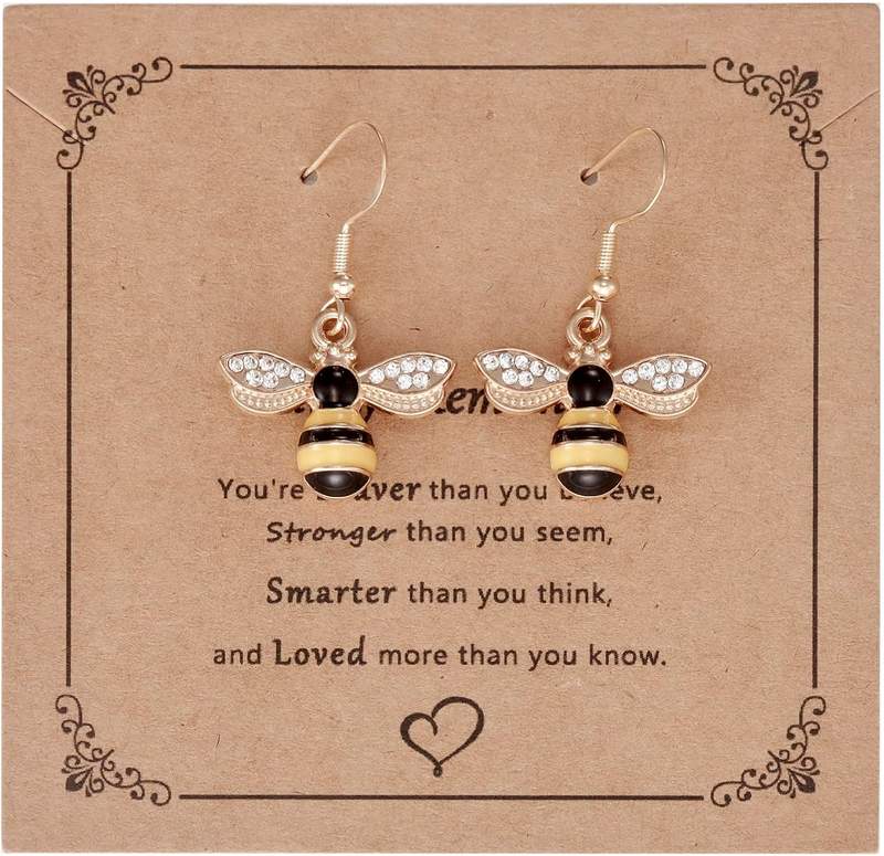 AHAETH Bee Earrings for Women Gifts Gold Bumble Bee Bumblebee Jewelry Honey Bee Earings, Medium, Zinc, No Gemstone, Medium, Zinc, No Gemstone