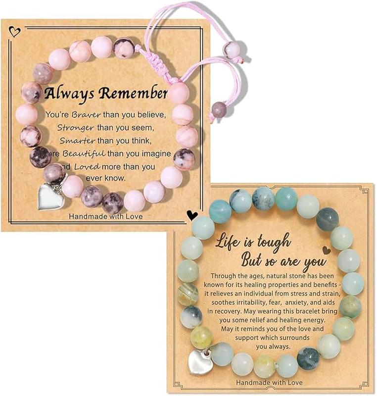 Pddenality 2 Pcs Anxiety Bracelet,Bracelets for Womens Crystal Bracelet Healing Bracelets for Women Bead Bracelet,Crystal Gifts for Women a Birthday Present(1 Pink and 1 Green) Crystal Bracelets for Women, One